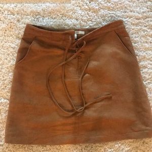 Tan suede tie up skirt